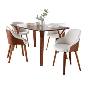 Folia-Bacci Mid-Century Modern Dining Set in Walnut Wood and Cream Fabric by LumiSource - 5 Piece - sold by Home Elegance USA