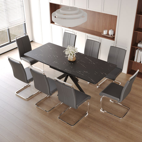 62.4' extendable 78.15' dining Table Set for 6-8 Person for Dining Room,C-shaped Tube Soft padded armless dining chair and Very large Dining Room Table Kitchen Table Chair Set with metal Legs