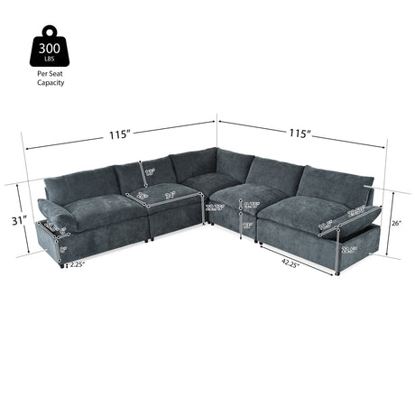 115.5' Modular Deep Gray Sectional Sofa with Durable Polyester Upholstery, Plush Cushions, Hidden Storage Compartments, and Versatile Design for Living Room, Lounge, or Office' - sold by Home Elegance USA