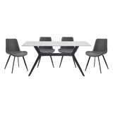 Modern 5pc Dining Table Set with 4x Chairs Gray Upholstered Sintered Stone Tabletop Black Metal Legs Kitchen Dining Furniture