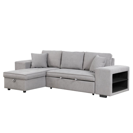 Modern Reversible L-Shape Pull Out Sleeper Sofa with Storage Chaise and Stools, Gray Linen, 104.5' - sold by Home Elegance USA