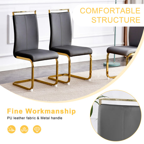 Table and chair set.Elegant Transparent Tempered Glass Dining Set - 71'x35.4' with 8 Dark Gray PU Chairs with golden C-tube metal leg. - sold by Home Elegance USA