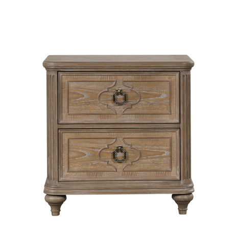 Rustic Oak 3pc Eastern King Size Bed 2x Nightstands w USB Solid wood Unique Legs Bedroom Furniture Traditional Look Upholstered Bedframe - sold by Home Elegance USA