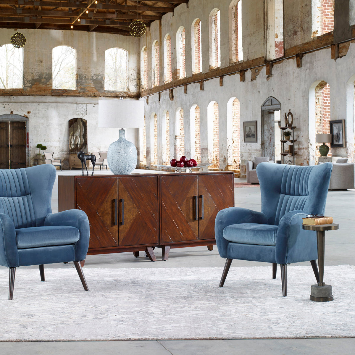 Dax Mid-Century Accent Chair - Blue / Light Brown by Uttermost - View 6
