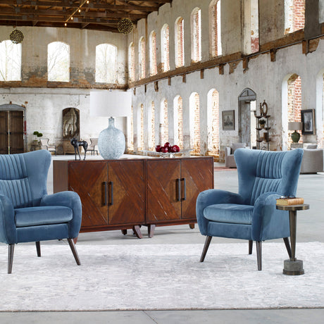 Dax Mid-Century Accent Chair - Blue / Light Brown by Uttermost - View 6