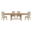 Light Oak Finish 5pc Dining Set Table with Self-storing Leaf and Beige Side Chairs Wooden Dining Furniture