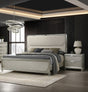 Glamorous Luxury Silver Fabric Upholstered Queen Size Bed w LED 2x Nightstands Embossed Panel 3pc Set Bedroom Furniture - sold by Home Elegance USA