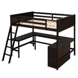 Full size Loft Bed with Shelves and Desk, Wooden Loft Bed with Desk - Espresso - Home Elegance USA