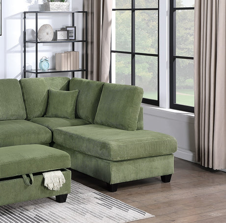 Gorgeous Sage Color 3pc Sectional Set Corduroy Upholstered LAF Sofa RAF Chaise Ottoman L-Sectional Living Room Furniture - sold by Home Elegance USA