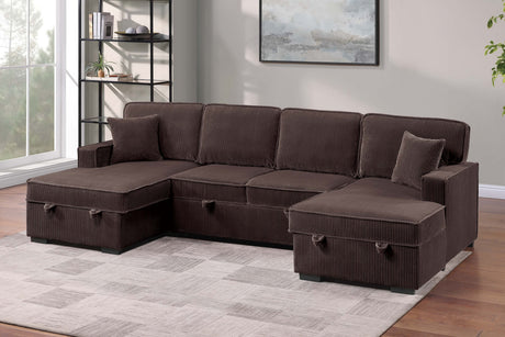 Chocolate Finish Modern Style Convertible Sectional 3pc Corduroy Fabric Upholstered Sleeper Sofa Two Storage Chaises Primary Living Room - sold by Home Elegance USA