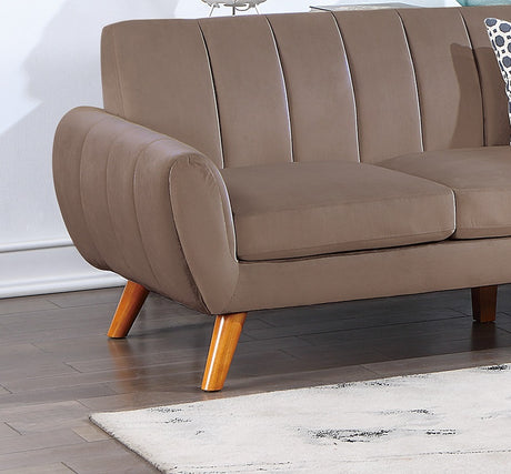 Contemporary 2-Pcs Sectional Set Living Room Furniture Light Brown Velvet Couch Left Facing Sofa, Right Facing Chaise Plush Cushion - sold by Home Elegance USA