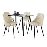 Clara-Giovani Contemporary Dining Set in Black Metal, Clear Glass and Cream Faux Leather by LumiSource - 5 Piece