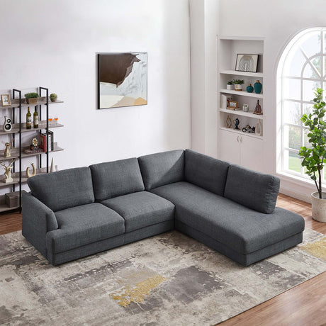 Glander Cozy Sectional Sofa Right Facing in Grey Linen with Solid Wood Frame and Fiber Legs, 89x108 inches - sold by Home Elegance USA