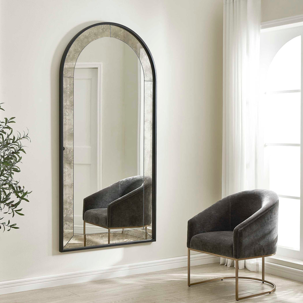Marlowe Antique Arch Mirror - Black by Uttermost - View 3