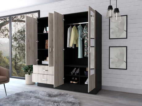 Florencia L Mirrored Armoire, Two Cabinets With Divisions,Black and Light Grey - sold by Home Elegance USA