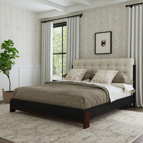 Waterfall Queen Upholstered Bed - Beige / Deep Ebony | Flexsteel