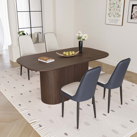 63 'medieval modern brown style MDF dining table and PU dining chair set 4. Assemble Desktop and black metal leg dining chair set, suitable for home&kitchen - sold by Home Elegance USA