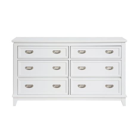 White Finish Dresser with 6 Drawers Wooden Modern Bedroom Furniture 1pc