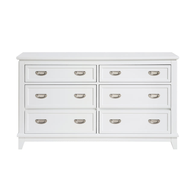 White Finish Dresser with 6 Drawers Wooden Modern Bedroom Furniture 1pc