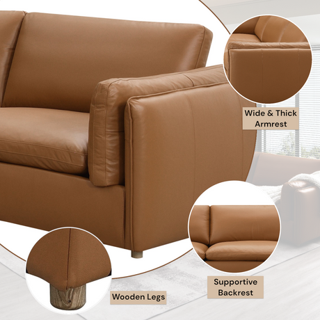 Brighton Brown Top Grain Leather 3 Pieces Modular Sectional - sold by Home Elegance USA