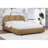Modern/Contemporary Soft Burlap Fabric Queen Bed, Upholstered 1Pc Bedroom Platform Bed Frame, Golden Brown