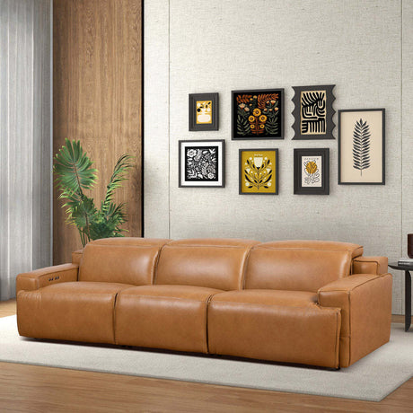 Urbana Triple PWR Recliner Sofa - Tan Leather - sold by Home Elegance USA