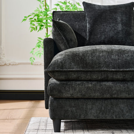140.9-inch U-shaped modular sectional sofa, suitable for living room or bedroom. It comes with 2 movable ottomans, 4 cushions and 2 throw pillows. Made of soft cashmere fabric, in black - sold by Home Elegance USA