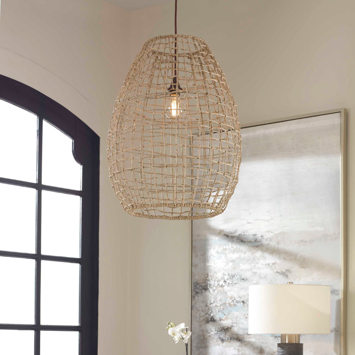 Cross Weave 1 Light Pendant - Beige by Uttermost - View 2