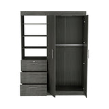 3-Tier Shelf and Drawers Armoire with Metal Handles, Smokey Oak - sold by Home Elegance USA