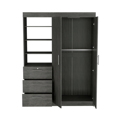 3-Tier Shelf and Drawers Armoire with Metal Handles, Smokey Oak - sold by Home Elegance USA