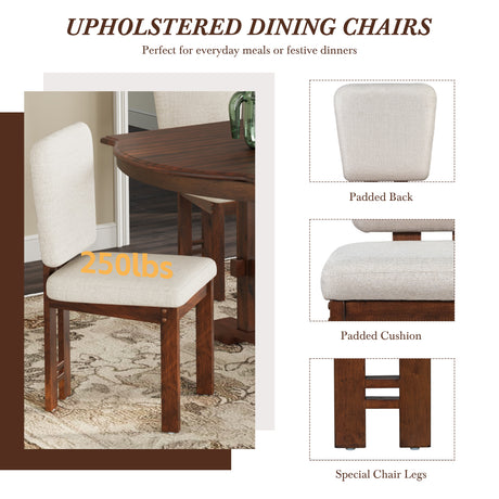 TOPMAX 6 Pieces 78inch Extendable Wood Dining Table Set with Bench, Traditional Kitchen Table Set with 18inch Removable Leaf and 4 Upholstered Dining Chairs, Espresso+Beige - sold by Home Elegance USA