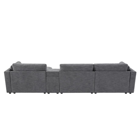 124'' L-Shaped Sectional Sofa with Multi-Functional Storage Console, Wired&Wireless Charger, Movable Ottoman, Wider&Thicker Cushion, Free Combination for Living Room&Apartment, Chenille - sold by Home Elegance USA