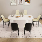 63 'medieval modern cream style MDF dining table and PU dining chair set 6. Assemble Desktop and black metal leg dining chair set, suitable for home&kitchen