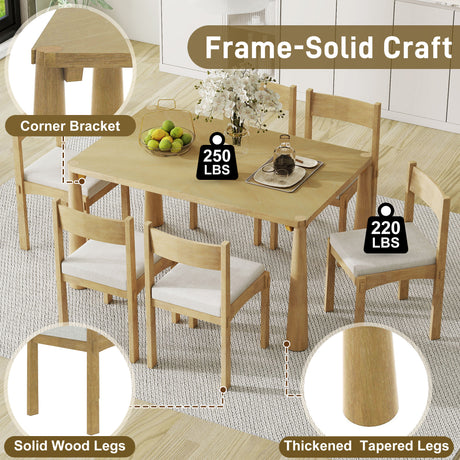 TREXM 7-Piece Retro Dining Table Set for 6, Wood Dining Table Set for 6 with Upholstered Chairs for kitchen & Dining Room (Natural Wood Wash) - sold by Home Elegance USA