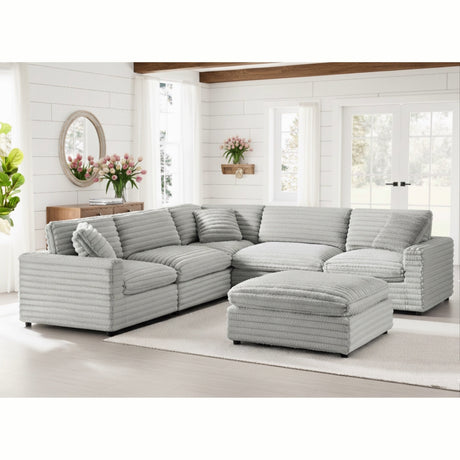Jenny 6-Piece Modular Sectional in Ultra Plush Gray Polyester Cord-Like Fabric - sold by Home Elegance USA