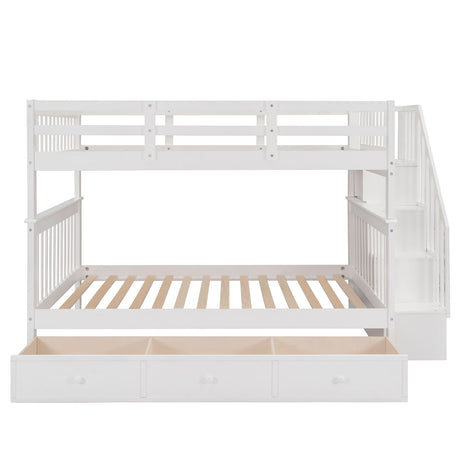 Stairway Full-Over-Full Bunk Bed with Drawer, Storage and Guard Rail for Bedroom, White(OLD SKU: LT100310AAK) - sold by Home Elegance USA