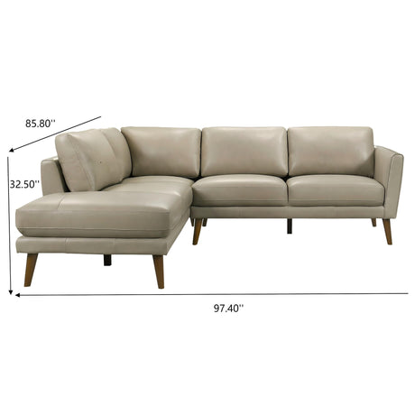 Mid-Century Modern Benson Beige Leather Sectional Sofa with Left Facing Chaise - sold by Home Elegance USA