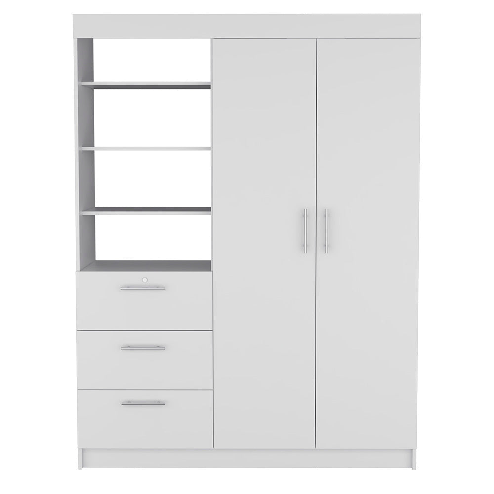 Kenya 3 Drawers Armoire, Double Door, 3-Tier Shelf -White - sold by Home Elegance USA