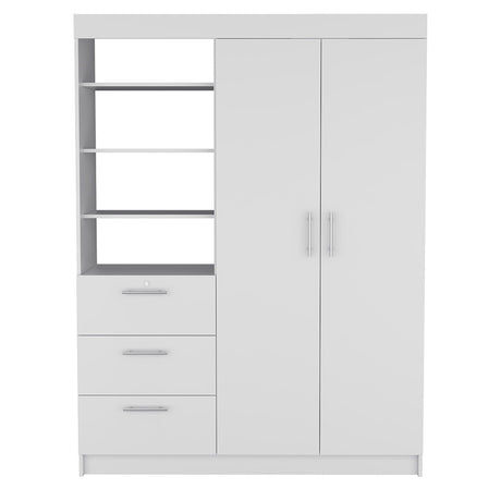 Kenya 3 Drawers Armoire, Double Door, 3-Tier Shelf -White - sold by Home Elegance USA