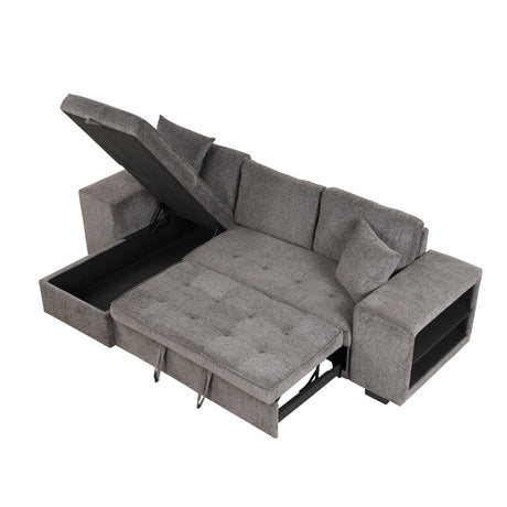 104.5' Modern L-Shape 3 Seat Reversible Sectional Couch, Pull Out Sleeper Sofa with Storage Chaise and 2 Stools for Living Room Furniture Set,Knox Charcoal (old sku:SG000431AAA) - sold by Home Elegance USA