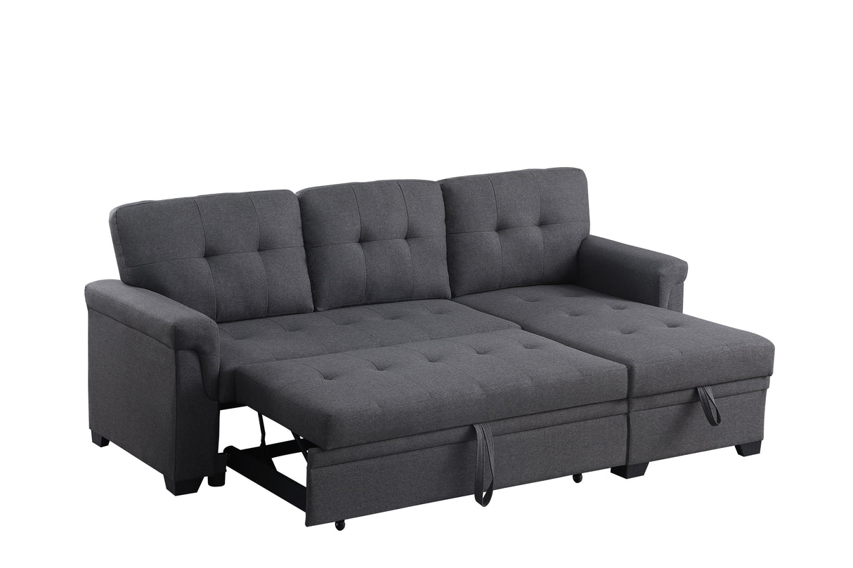 Lucca Dark Gray Linen Reversible Sleeper Sectional Sofa with Storage Chaise - Home Elegance USA