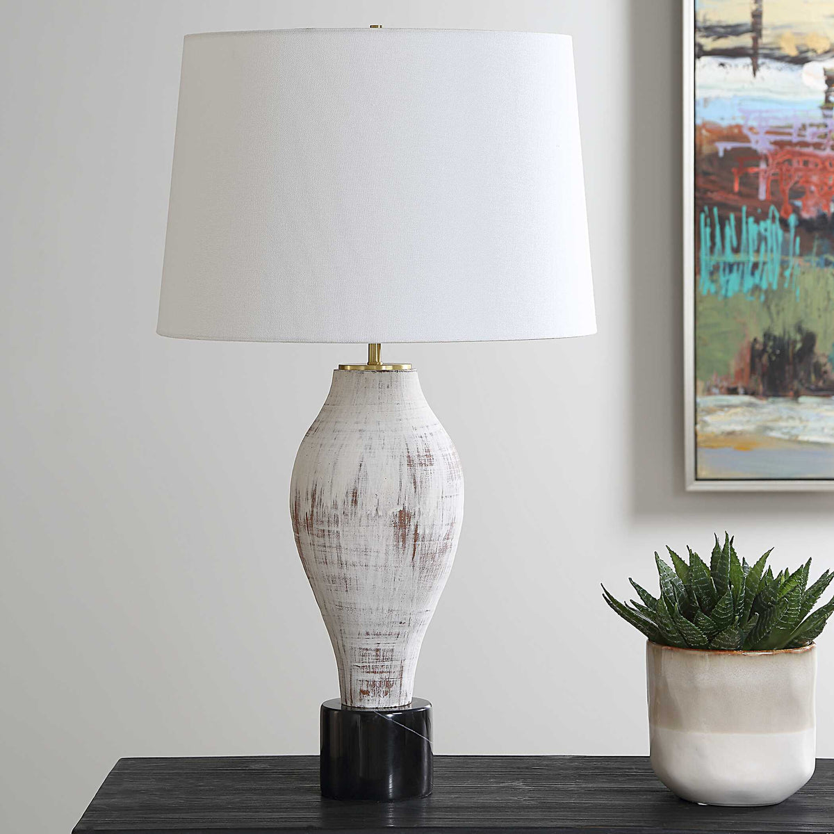 Magdaline Rustic Table Lamp - White by Uttermost - View 3