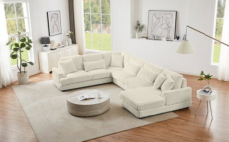 Modern Oversized U-shaped Sectional Sofa with Chaise Lounge in Beige Corduroy, 129' - sold by Home Elegance USA