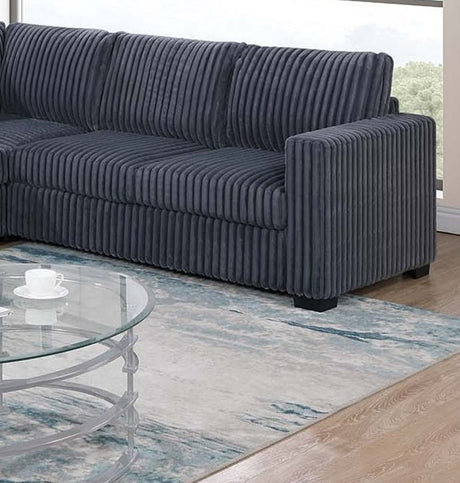 Elegant 4-Pc Sectional Set Dark Gray One Arm Loveseat Corner Wedge Armless Chair Corduroy Upholstered L-Shaped Plush Couch - sold by Home Elegance USA