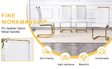 Table and chair set.Elegant Transparent Tempered Glass Dining Set - 71'x35.4' with 8 White PU Chairs with golden C-tube metal leg. - sold by Home Elegance USA