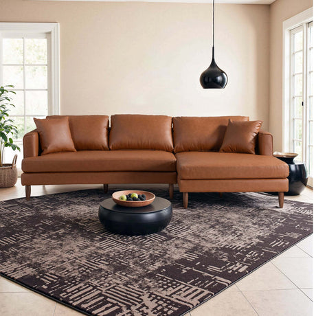 Blake Mid-Century Modern L-Shaped Sectional Sofa in Cognac Vegan Leather with Right Facing Design - sold by Home Elegance USA