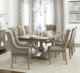 Classic Luxury Dining 9pc Extendable Table and Chairs Set Button Tufted Upholstered Self-Storing Leaf Traditional Design Furniture