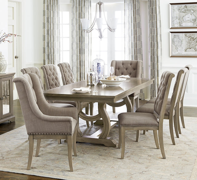 Classic Luxury Dining 9pc Extendable Table and Chairs Set Button Tufted Upholstered Self-Storing Leaf Traditional Design Furniture