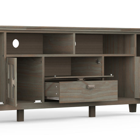 Artisan 72 inch Wide Solid Wood TV Stand in Distressed Grey For TVs up to 80 inches - sold by Home Elegance USA