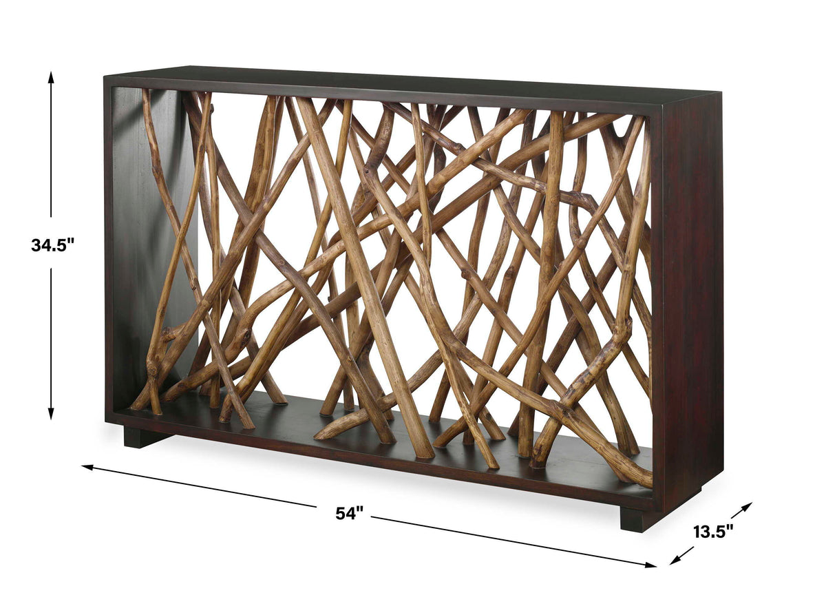 Teak Maze Console Table - Dark Brown / Light Brown by Uttermost - View 7